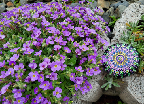 Malovaná fialovozelenozlatá mandala