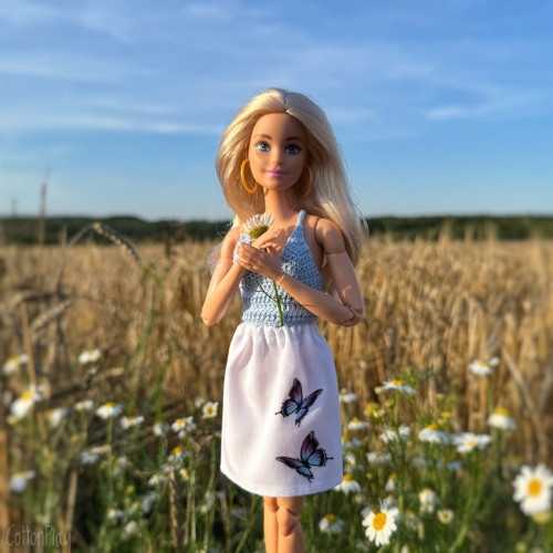 Suknička pro Barbie - bílá s motýlky