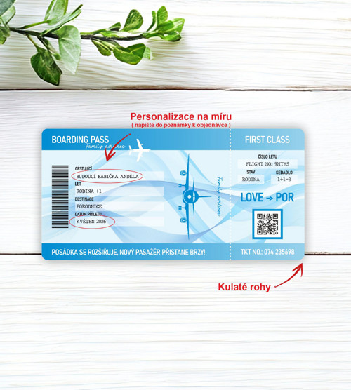 Personalizovaná letenka – oznámení těhotenství