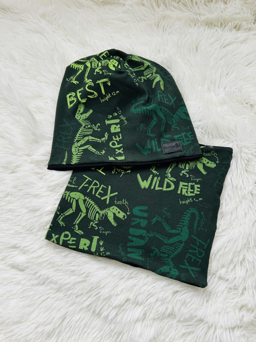 Dětská čepice a nákrčník set DINO