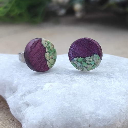 Dřevěné náušnice z amaranthu a jaspisu - 10 mm