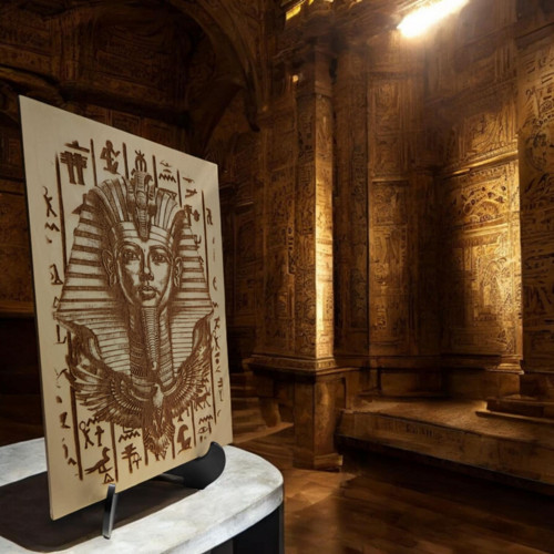 Faraon, starověky Egypt, Dřevěný vypalovaný obraz