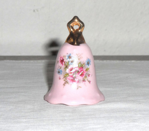 Růžový porcelán, zlacený ZVONEK, zvoneček