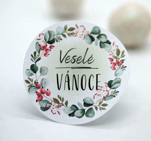 Veselé Vánoce samolepky 12 ks - velké