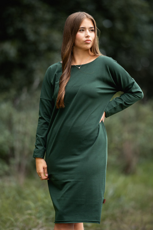 Šaty SAMANTA dlouhý rukáv lahvově zelená