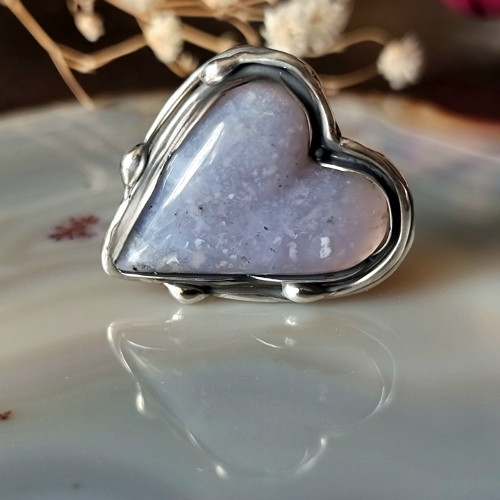 Prsten "Srdce ze sněhu" - chalcedon, 925/1000