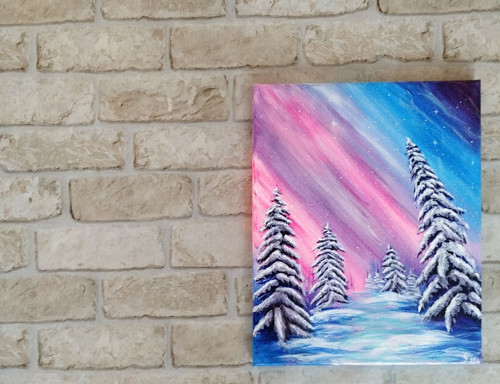 Neonová obloha se sněhem 24x30 - akrylový obraz