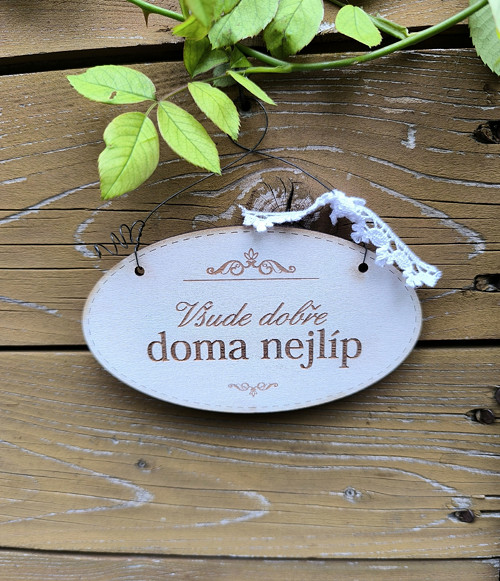 Cedulka Doma nejlíp - bílá 11,5 cm