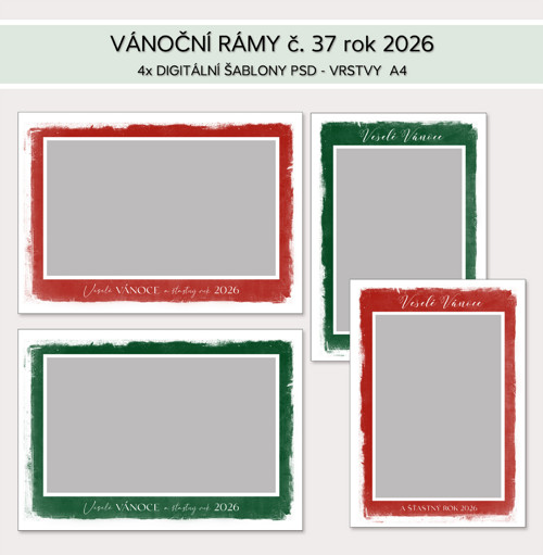 Vánoční rámy č. 37 - digitální šablony PSD 2026
