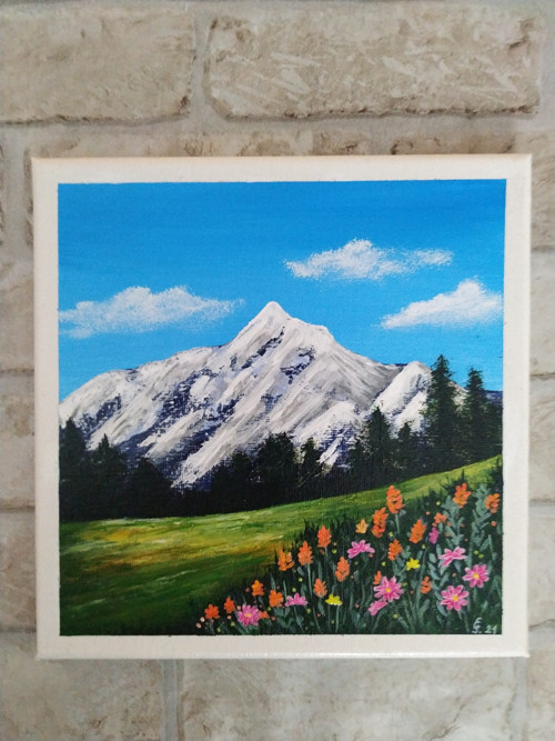 Louka v horách 20x20 - akrylový obraz