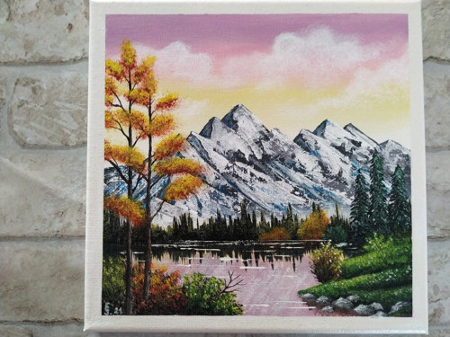 Hory s nebem růžovým 20x20 - akrylový obraz
