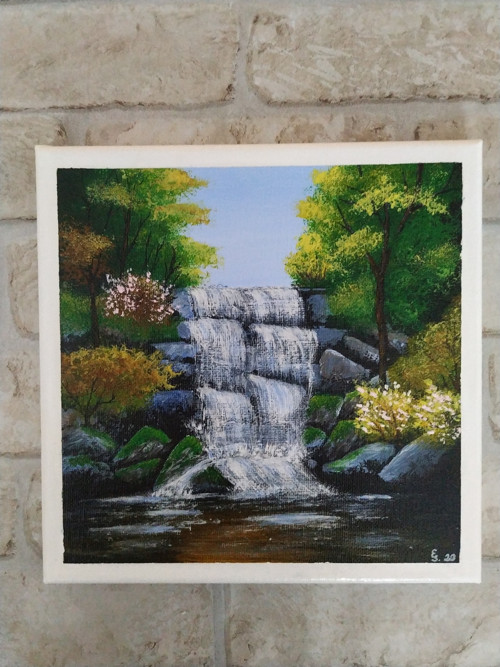 Jarní vodopád 20x20 - akrylový obraz