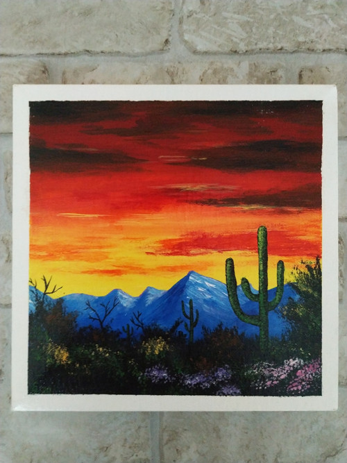 Mexické kaktusy 20x20 - akrylový obraz