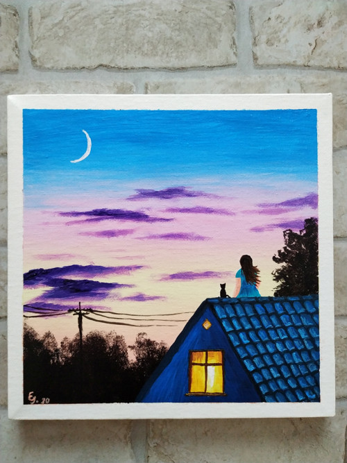Pohoda na střeše 20x20 - akrylový obraz