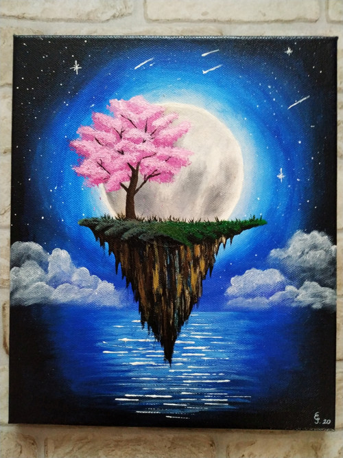 Měsíc s létajícím ostrovem 20x30 - SVÍTÍ VE TMĚ!