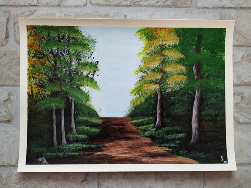 Cesta z lesa - akryl na papíře A4