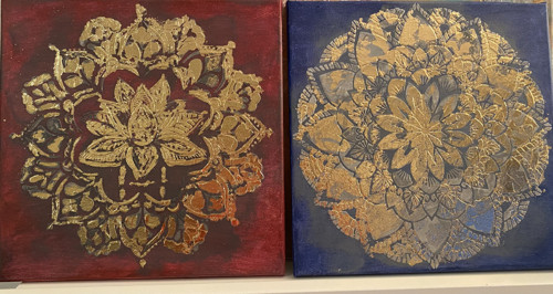Vintage obraz - mandala, akryl, zlacení