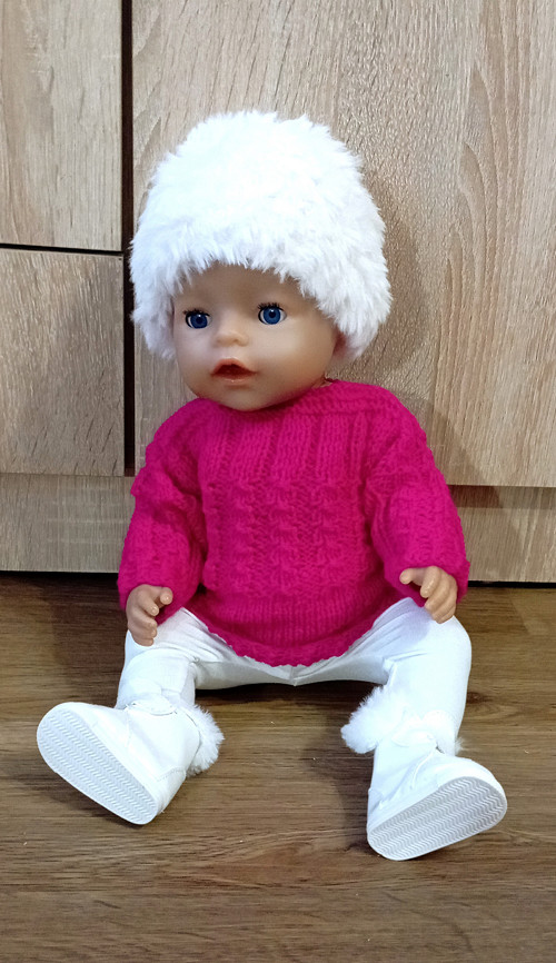Svetr, kalhoty a beranice pro baby born 43 cm