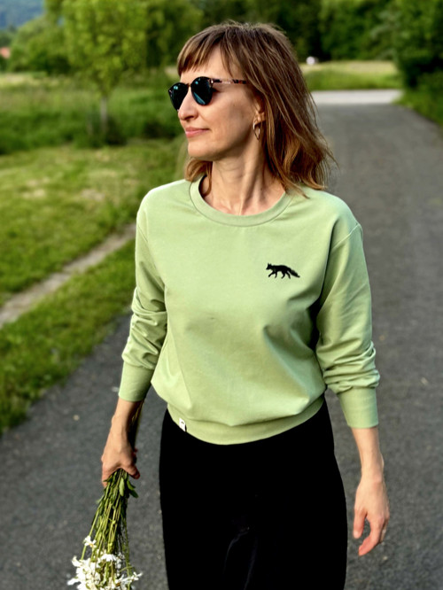 Mikina LeMILÁ, potisk Mini Fox, pistáciová