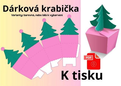 Dárková krabička stromeček Pdf k tisku k vybarvení