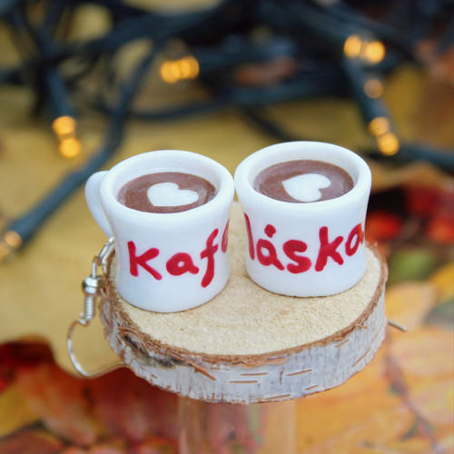 Kafe je láska, náušnice káva hrnečky