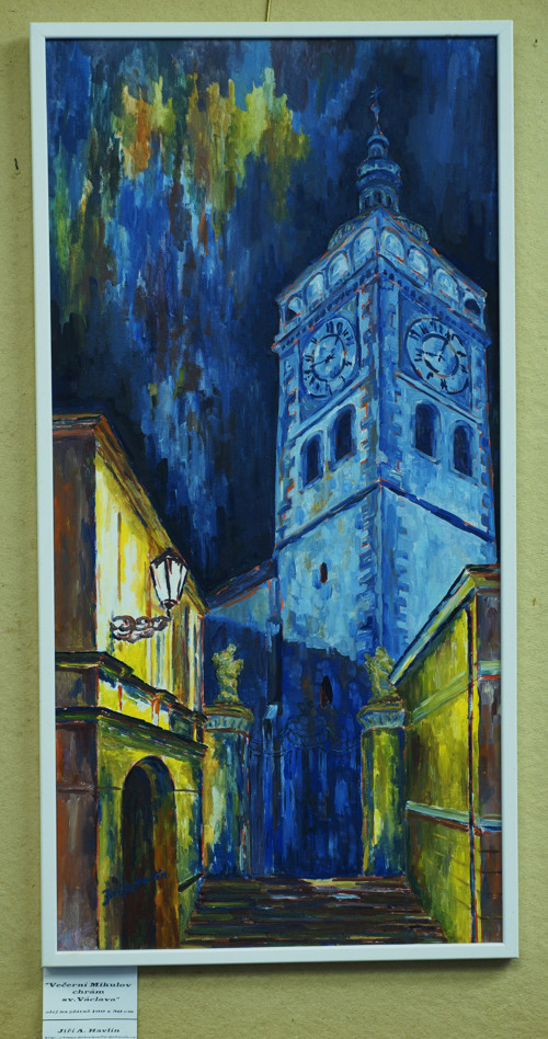 "VEČERNÍ MIKULOV" olej na plátně 100x50 cm