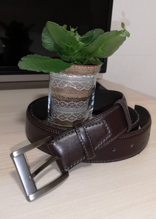 Kožený prošívaný opasek hnědý šíř.3cm-dél.112cm