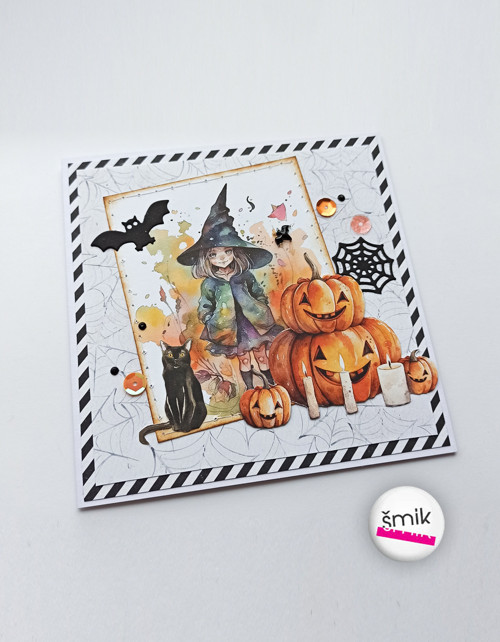 UNI přání s čarodějkou a dýněmi "Happy Halloween"