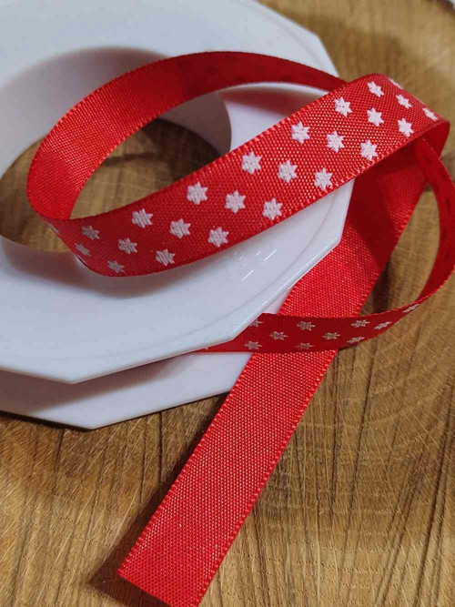 Vánoční stuha šíře 13 mm s hvězdičkami barva červe