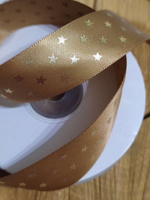 Stuha hvězdy šíře 25 mm vánoční barva hnědá se zl