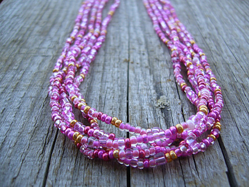 Náhrdelník rokajl pink/gold — foto 1