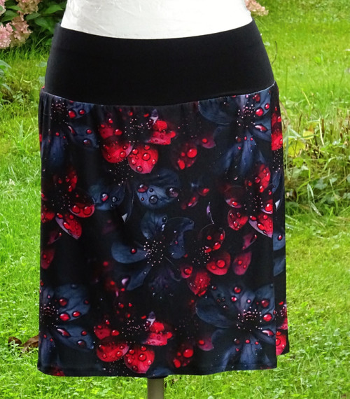 Sukně antracit s květy-L-XL