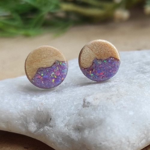 Náušnice z břízy a fialového opálu - 10 mm