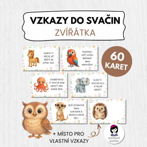 Vzkazy do svačin - Kartičky do svačin, zvířátka