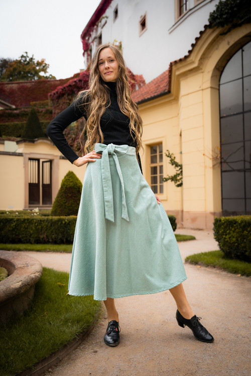 Půlkolová Manšestrová Midi Silnější - Mint