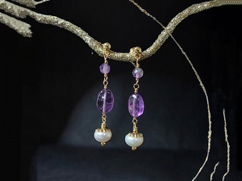 "IVA" GF 5% zlata 14Kt, ametysty, perly