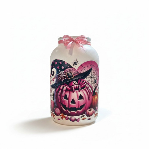 Halloweenská lucerna / sklenice dýně růžová