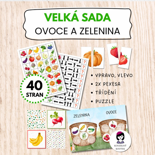 Velká sada - ovoce a zelenina, třídění, skládačka