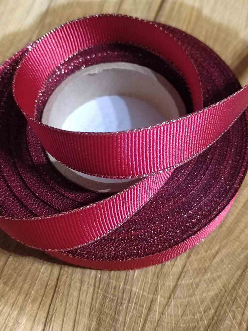 Rypsová stuha s metaloplastem šíře 15 mm barva bor