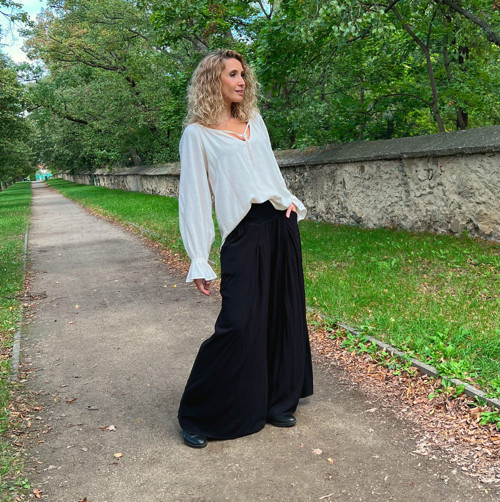 Kalhotová sukně dlouhá černá se lnem