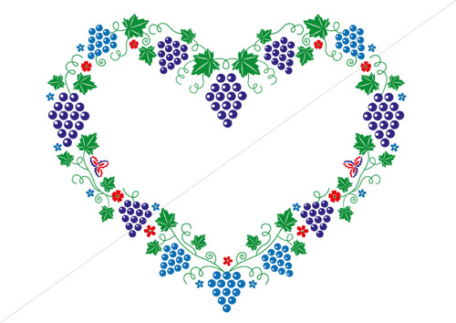 Srdce z folk. ornamentů hrozny (JPG a PNG)