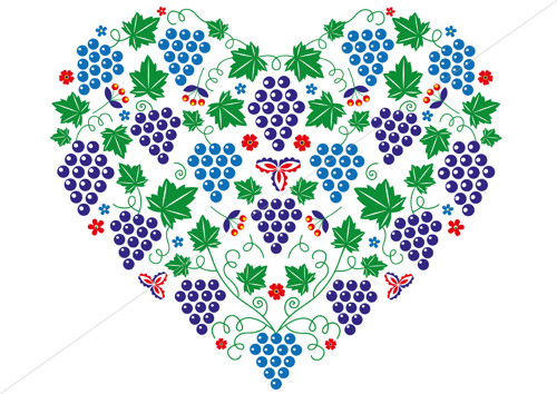 Srdce z folk. ornamentů hrozny plné (JPG a PNG)