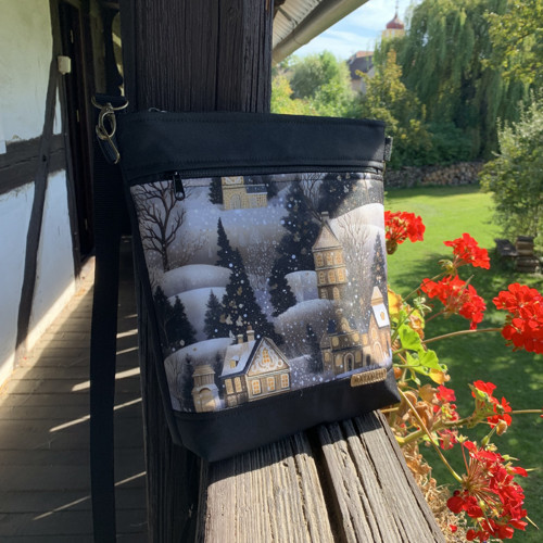 Crossbody kabelka - domečky černobéžové