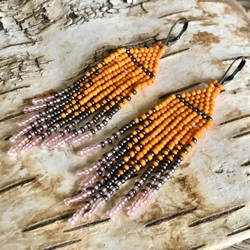 Šité Boho Náušnice - Oranžové