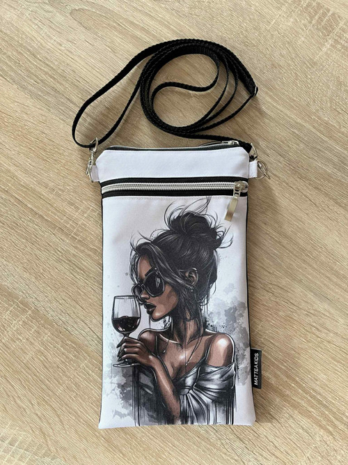 Dáma s vínem - taštička crossbody na mobil