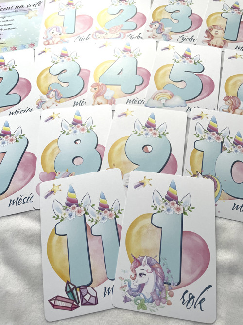 Milníkové kartičky pro miminko unicorn 40ks
