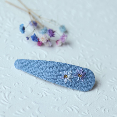 Lněná vyšívaná sponka - Blue