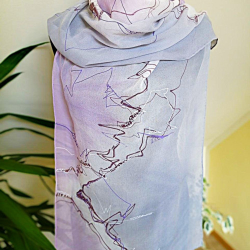 Šála, šifonové hedvábí,38 x 180 cm, ručně malovaná