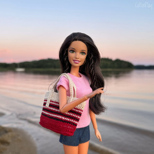 Plážová taška pro Barbie - vínová kombinace
