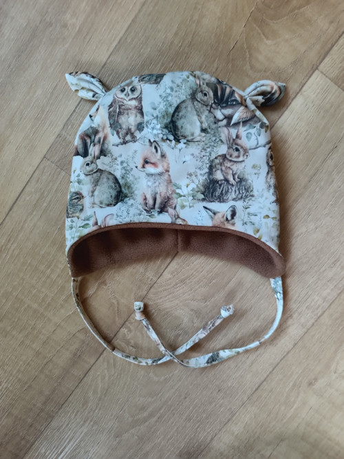 Zimní ušanka na zavazování "zvířátka" 45-48/9cm